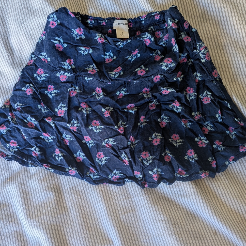 Crewcuts Navy Floral Circle Skirt with Pink & Light Blue Blossoms